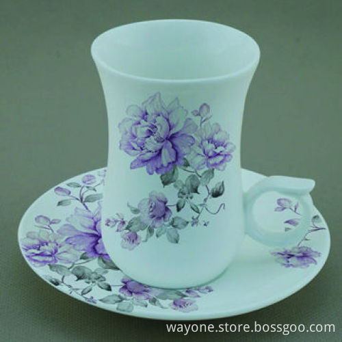 Newly shape new bone China 125cc coffee cup and saucer set, purple decals, ideal gift or promotionNew